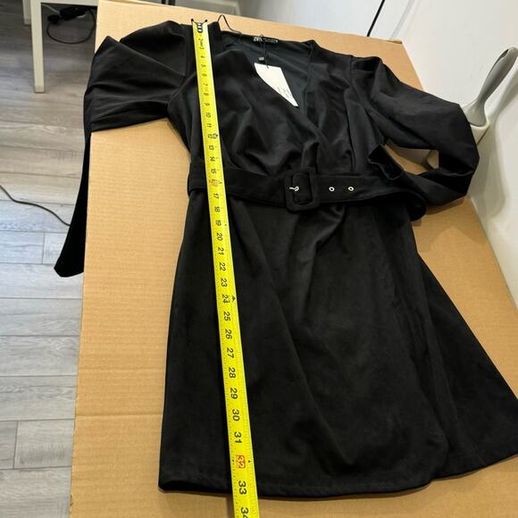 NWT Zara Blogger Favorite Faux Suede V-neck Long Sleeve Belted Mini Dress Large - Picture 12 of 14
